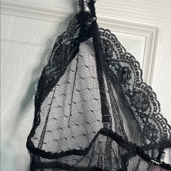 Victoria’s Secret Sheer Black Babydoll with Blue Lace Trim - Picture 6 of 8